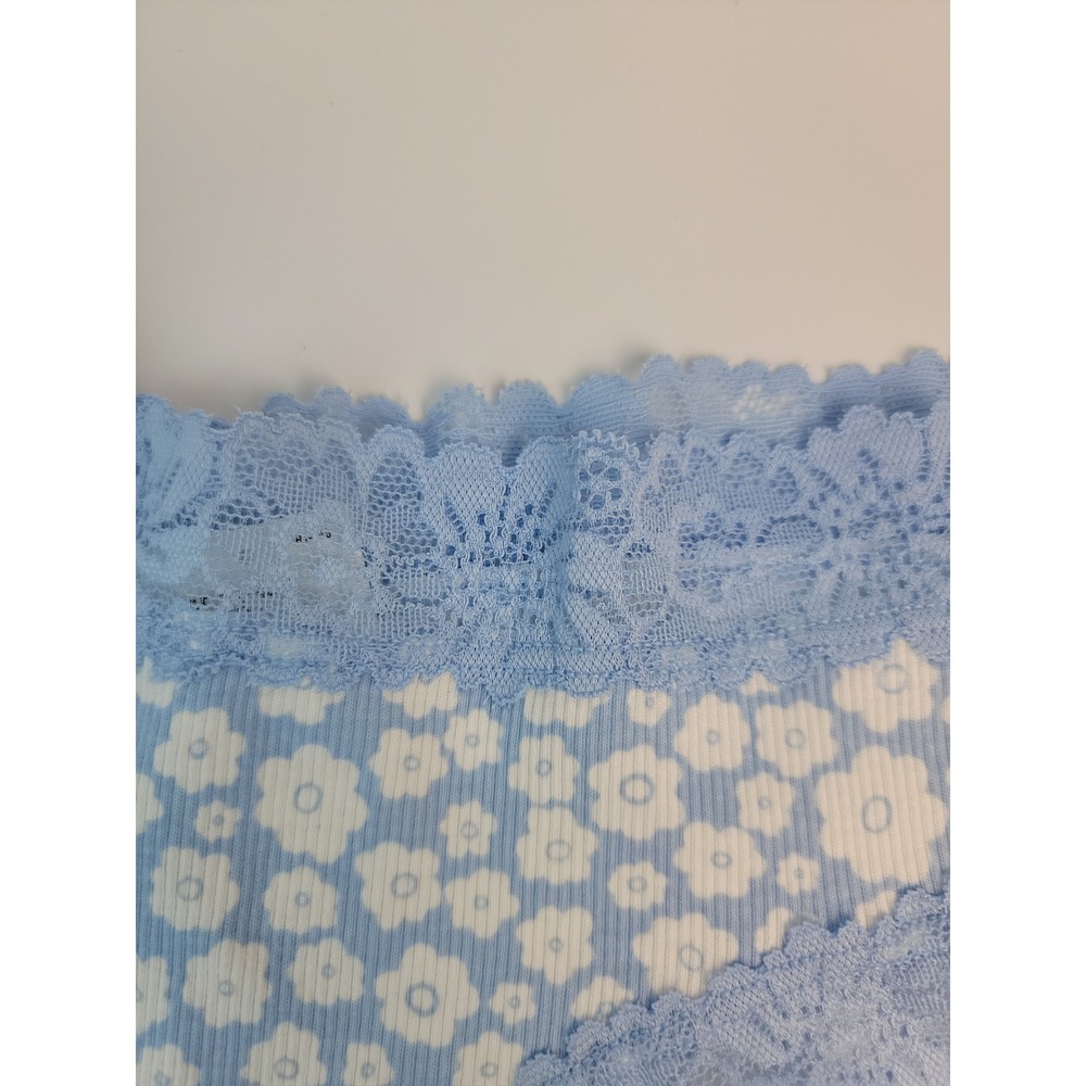 PINK Victorias Secret Blue Floral Ribbed Lace Trim Cheeky Panty Small NEW - Picture 3 of 7